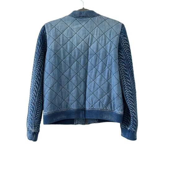 Cloth & Stone Knitted Sleeves Quilted Full-Zip Bomber Jacket Women's Blue Size M - Picture 4 of 7